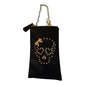 Betsey Johnson Black Studded Skull Pouch with Gold Chain
